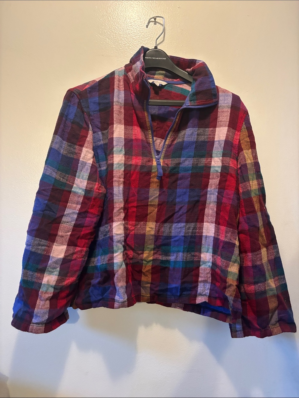 Signature Multi-Color Plaid Half-Zip Jean Jacket